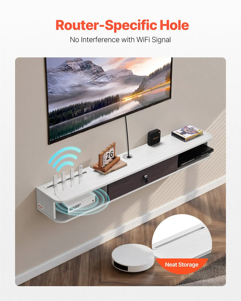 VEVOR Floating TV Stand 55 in Entertainment Center Power with Cable Hole White