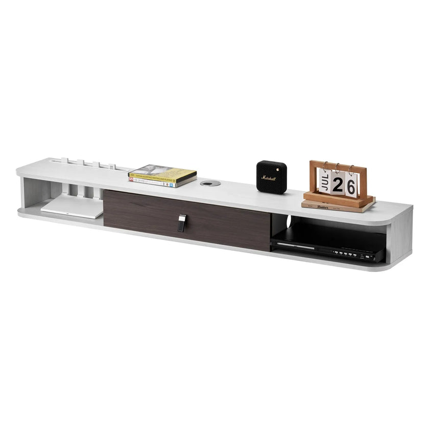 VEVOR Floating TV Stand 55 in Entertainment Center Power with Cable Hole White