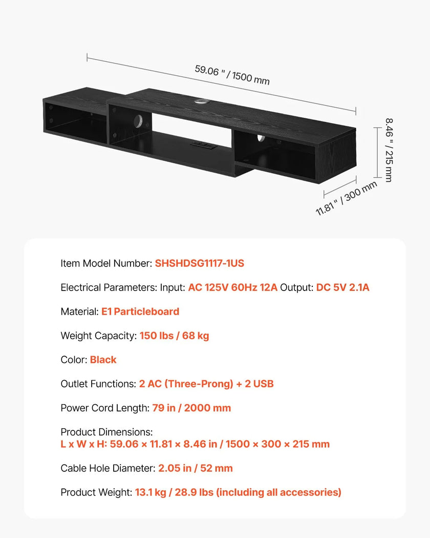 VEVOR Floating TV Stand 59