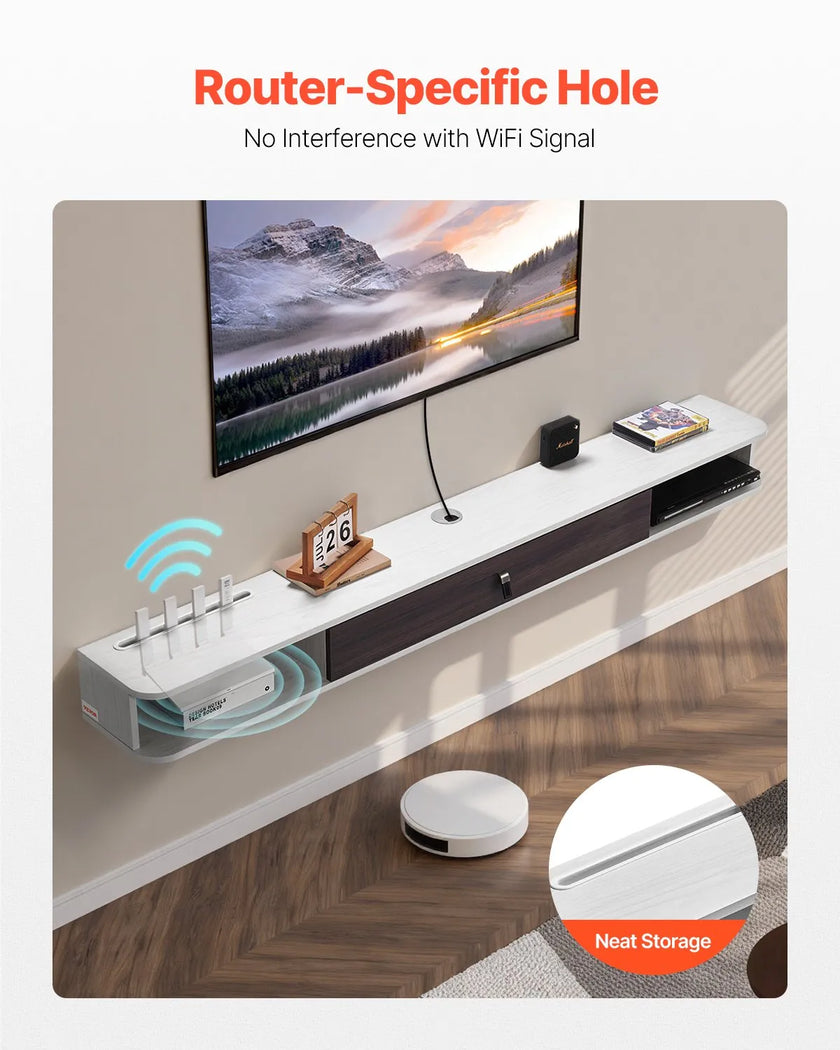 VEVOR Floating TV Stand 70 in Entertainment Center Power with Cable Hole White