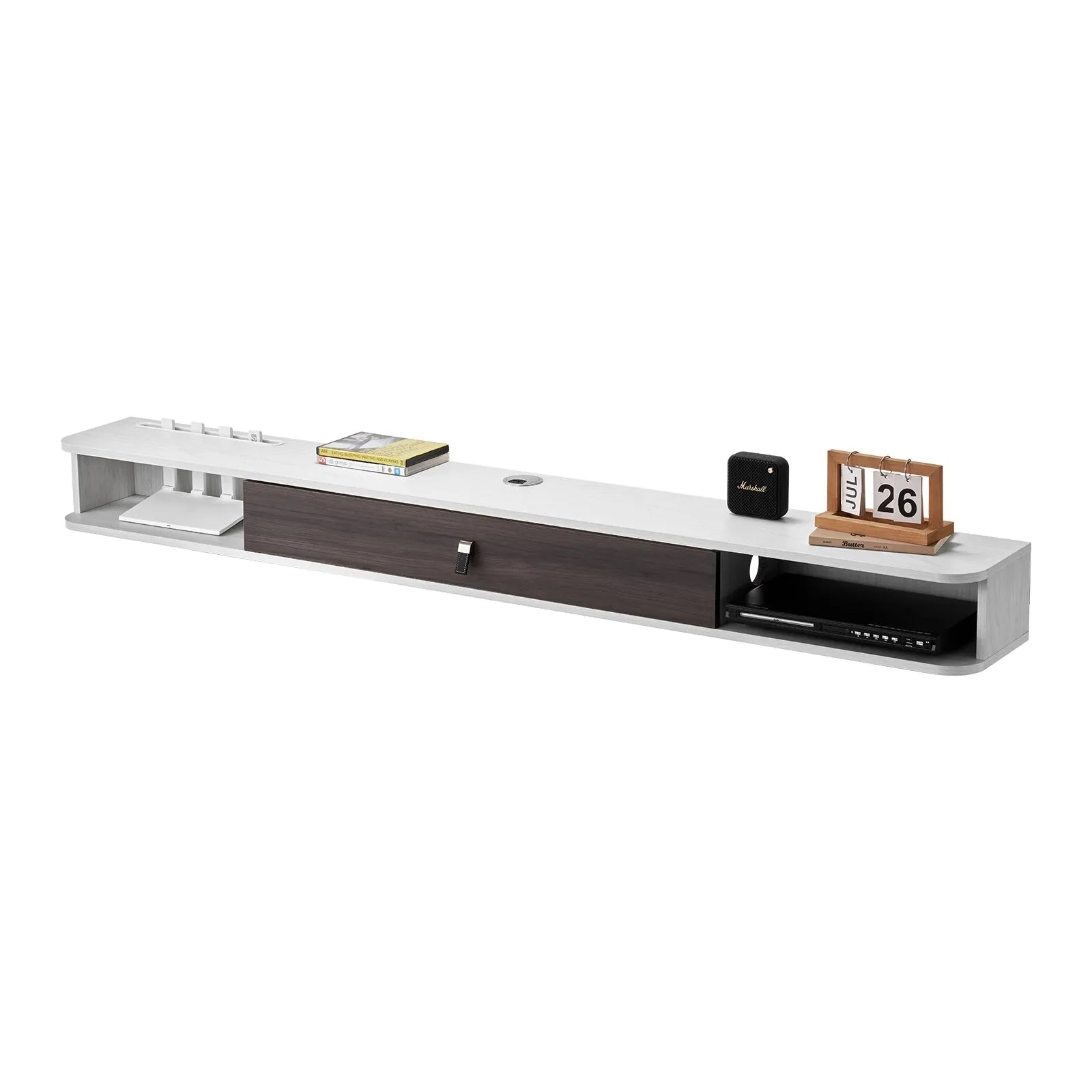 VEVOR Floating TV Stand 70 in Entertainment Center Power with Cable Hole White