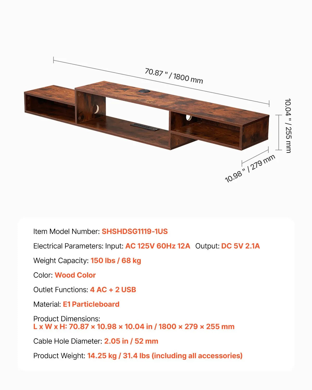 VEVOR Floating TV Stand 70