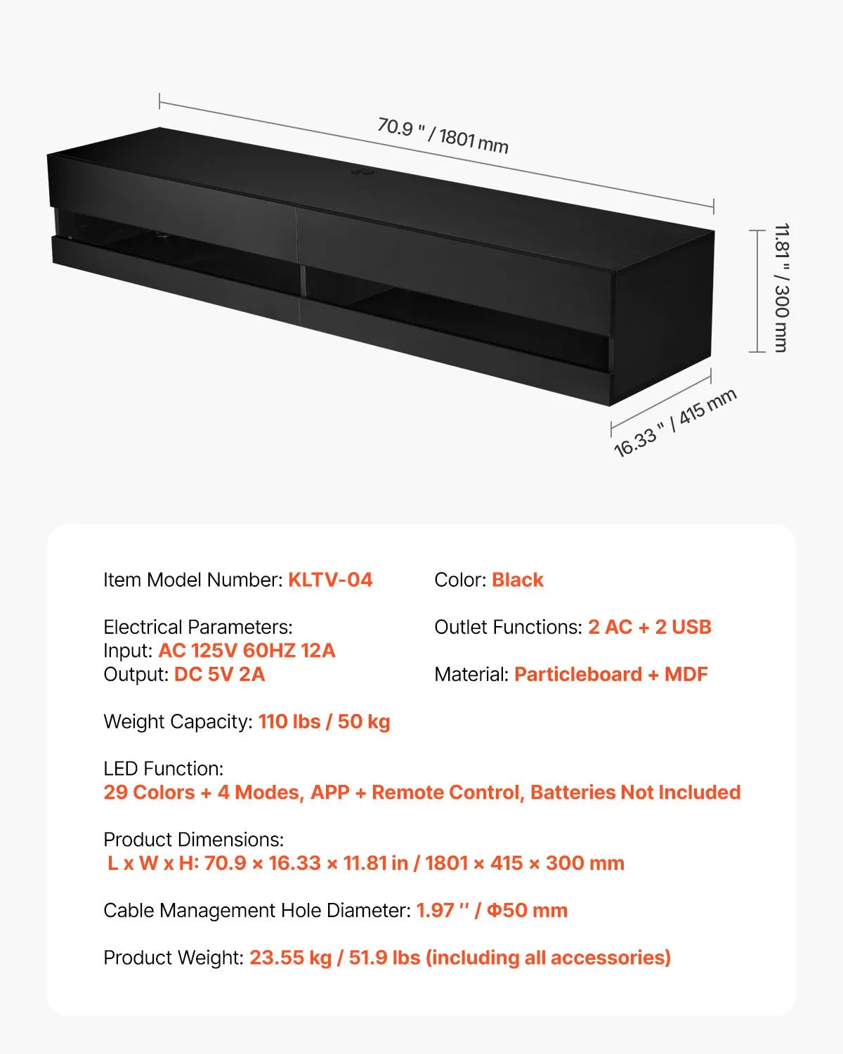 VEVOR Floating TV Stand 71