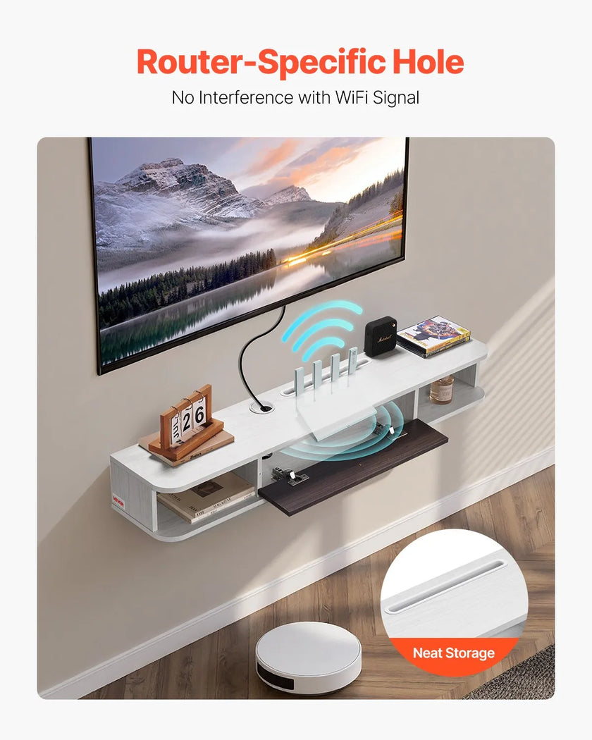 VEVOR Floating TV Stand 47 in Entertainment Center Power with Cable Hole White