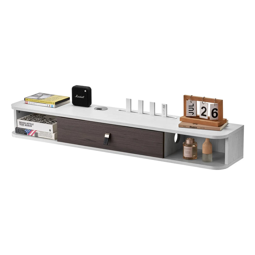 VEVOR Floating TV Stand 47 in Entertainment Center Power with Cable Hole White