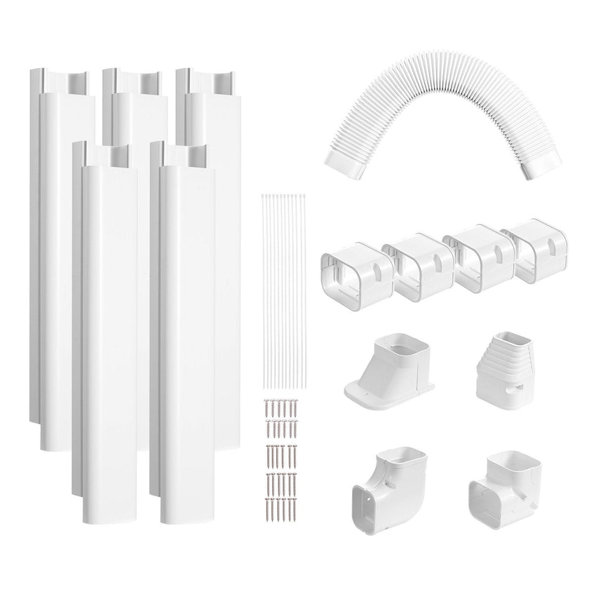 VEVOR Mini Split Line Set Cover 3-inch W 10Ft L, PVC Decorative Pipe Line Cover For Air Conditioner with 5 Straight Ducts & Full Components Easy to Install, Paintable for Heat Pumps, White