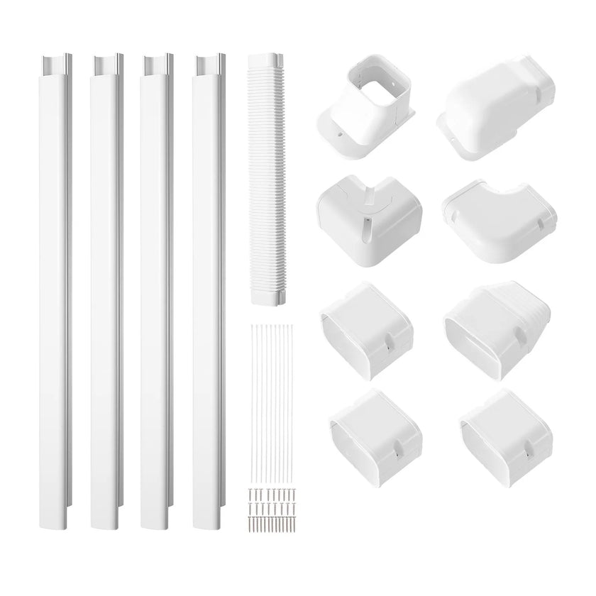 VEVOR Mini Split Line Set Cover 3-inch W 17.6Ft L, PVC Decorative Pipe Line Cover For Air Conditioner with 4 Straight Ducts & Full Components Easy to Install, Paintable for Heat Pumps, White