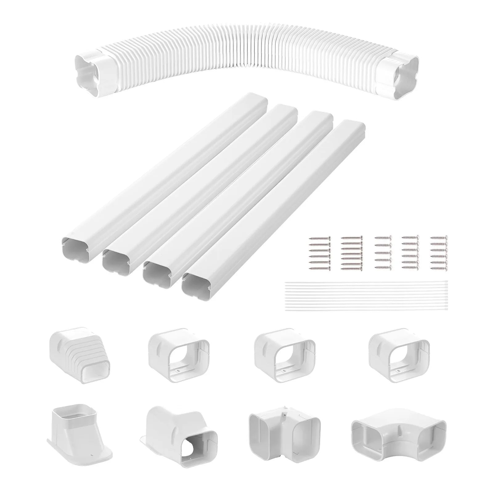 VEVOR Mini Split Line Set Cover 3-inch W 17.6Ft L, PVC Decorative Pipe Line Cover For Air Conditioner with 4 Straight Ducts & Full Components Easy to Install, Paintable for Heat Pumps, White