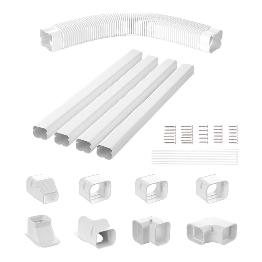 VEVOR Mini Split Line Set Cover 3-inch W 17.6Ft L, PVC Decorative Pipe Line Cover For Air Conditioner with 4 Straight Ducts & Full Components Easy to Install, Paintable for Heat Pumps, White