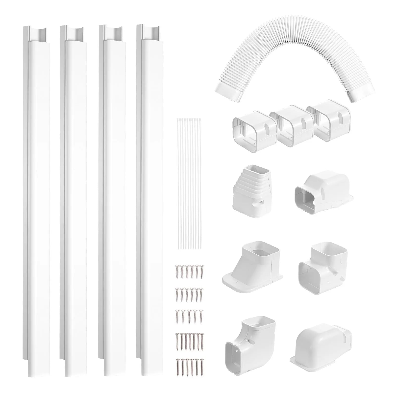 VEVOR Mini Split Line Set Cover 3-inch W 17.6Ft L, PVC Decorative Pipe Line Cover For Air Conditioner with 4 Straight Ducts & Full Components Easy to Install, Paintable for Heat Pumps, White