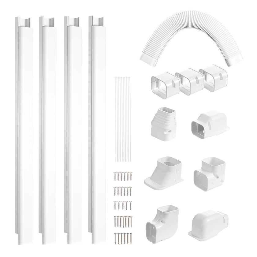 VEVOR Mini Split Line Set Cover 3-inch W 17.6Ft L, PVC Decorative Pipe Line Cover For Air Conditioner with 4 Straight Ducts & Full Components Easy to Install, Paintable for Heat Pumps, White