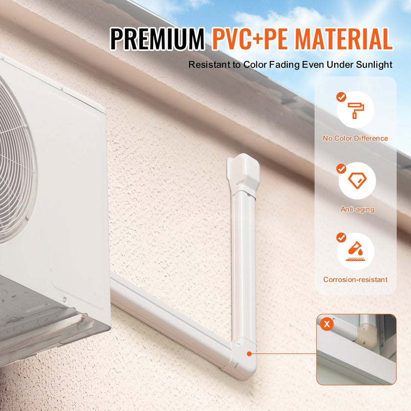 VEVOR Mini Split Line Set Cover 3-inch W 17.7Ft L, PVC Decorative Pipe Line Cover For Air Conditioner with 10 Straight Ducts & Full Components Easy to Install, Paintable for Heat Pumps, White