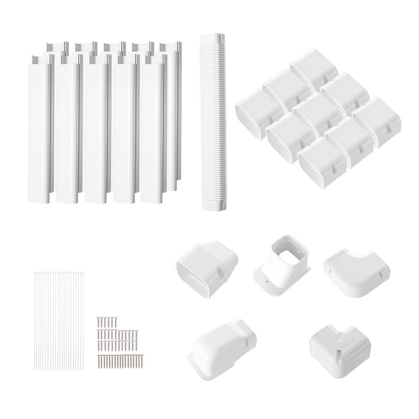 VEVOR Mini Split Line Set Cover 3-inch W 17.7Ft L, PVC Decorative Pipe Line Cover For Air Conditioner with 10 Straight Ducts & Full Components Easy to Install, Paintable for Heat Pumps, White