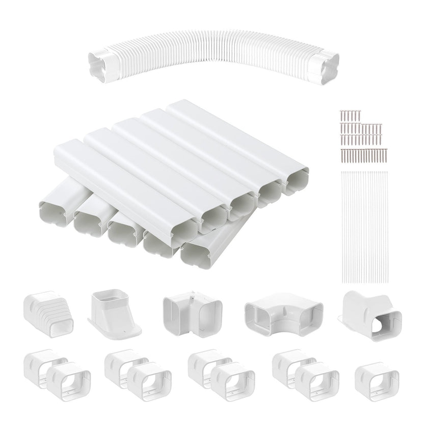 VEVOR Mini Split Line Set Cover 3-inch W 17.7Ft L, PVC Decorative Pipe Line Cover For Air Conditioner with 10 Straight Ducts & Full Components Easy to Install, Paintable for Heat Pumps, White