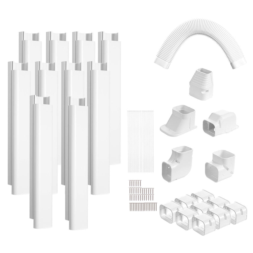 VEVOR Mini Split Line Set Cover 3-inch W 17.7Ft L, PVC Decorative Pipe Line Cover For Air Conditioner with 10 Straight Ducts & Full Components Easy to Install, Paintable for Heat Pumps, White