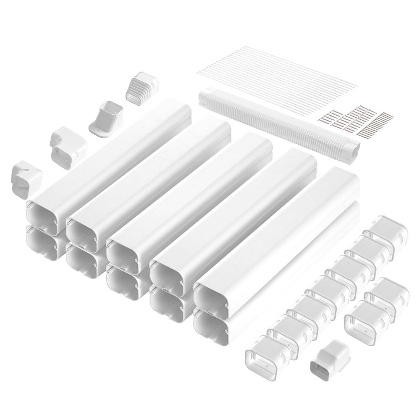 VEVOR Mini Split Line Set Cover 3-inch W 17.7Ft L, PVC Decorative Pipe Line Cover For Air Conditioner with 10 Straight Ducts & Full Components Easy to Install, Paintable for Heat Pumps, White