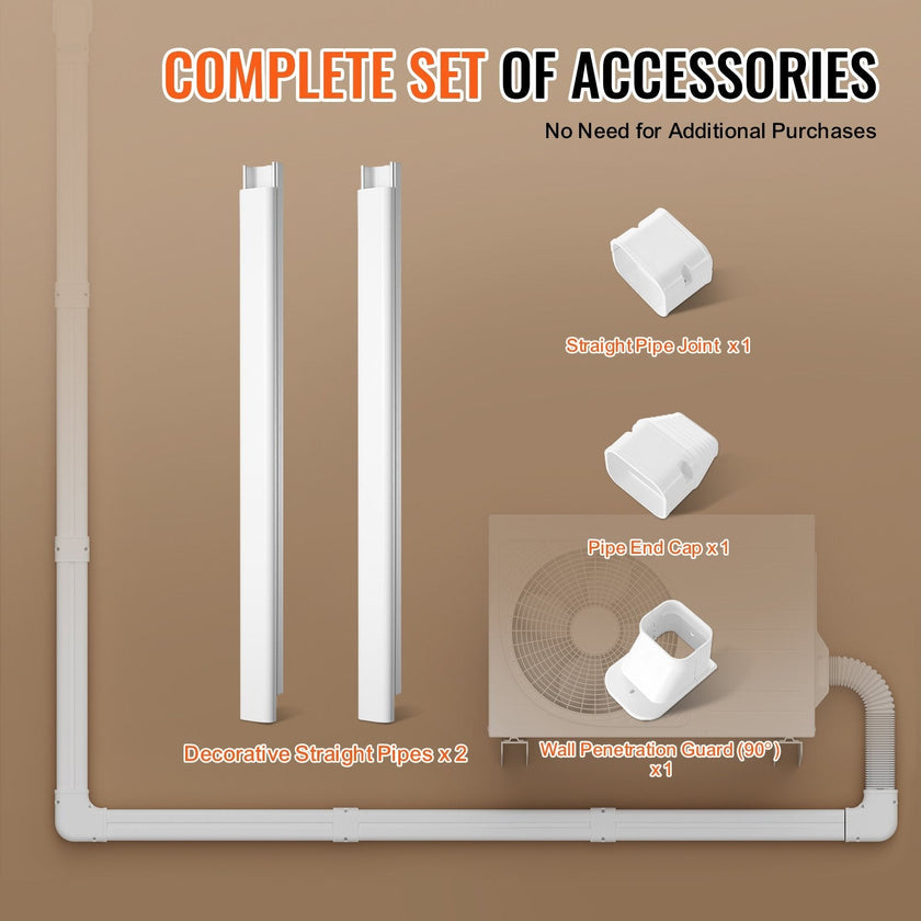 VEVOR Mini Split Line Set Cover 3-inch W 7.4Ft L, PVC Decorative Pipe Line Cover For Air Conditioner with 2 Straight Ducts & Full Components Easy to Install, Paintable for Heat Pumps, White