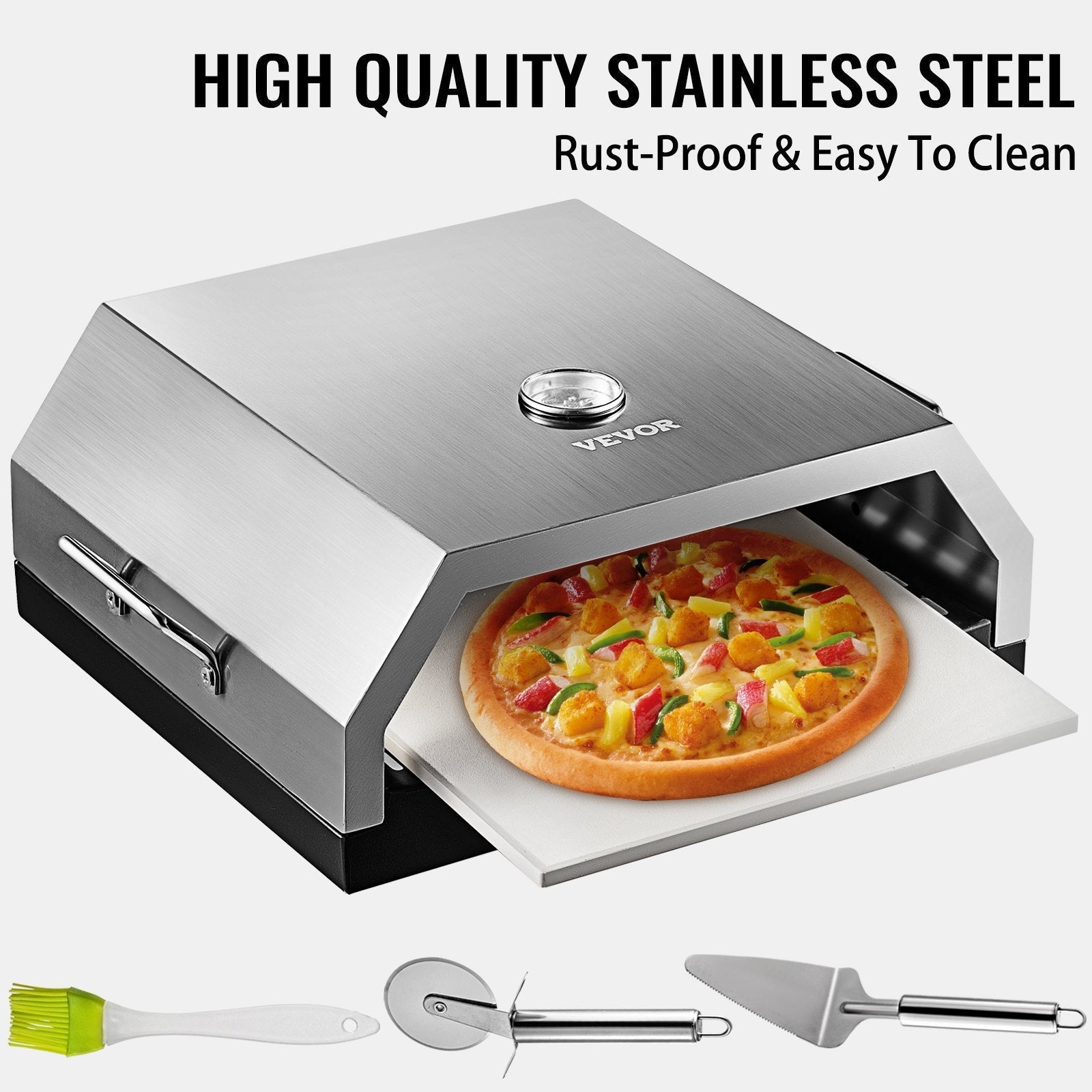 VEVOR Wood Pizza Oven 15.7x13.7x6.2in Wood Fired Pizza Oven Stainless Steel Top Portable Pizza Oven with Stone for Gas or Charcoal Grill Pizza Oven Outdoor for The Garden, Patio, and Courtyard.