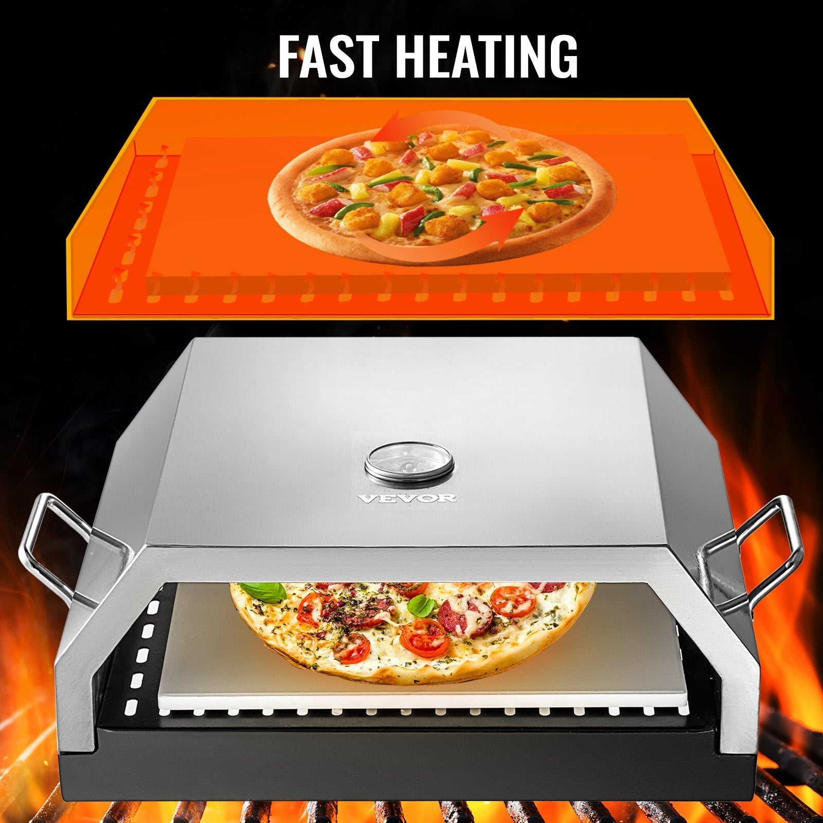 VEVOR Wood Pizza Oven 15.7x13.7x6.2in Wood Fired Pizza Oven Stainless Steel Top Portable Pizza Oven with Stone for Gas or Charcoal Grill Pizza Oven Outdoor for The Garden, Patio, and Courtyard.