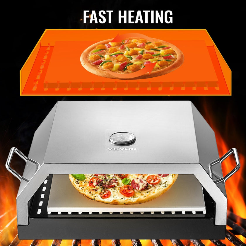 VEVOR Wood Pizza Oven 15.7x13.7x6.2in Wood Fired Pizza Oven Stainless Steel Top Portable Pizza Oven with Stone for Gas or Charcoal Grill Pizza Oven Outdoor for The Garden, Patio, and Courtyard.