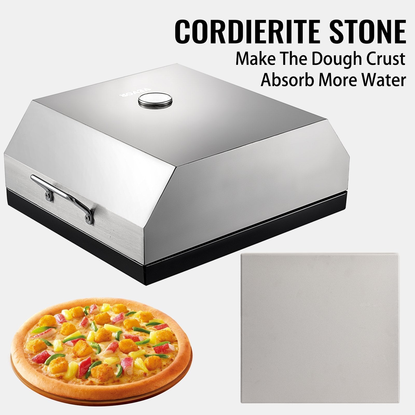 VEVOR Wood Pizza Oven 15.7x13.7x6.2in Wood Fired Pizza Oven Stainless Steel Top Portable Pizza Oven with Stone for Gas or Charcoal Grill Pizza Oven Outdoor for The Garden, Patio, and Courtyard.