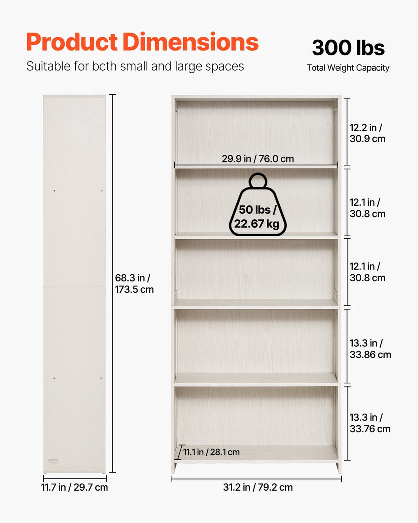 VEVOR 5 Tiers Wide Bookshelf 68