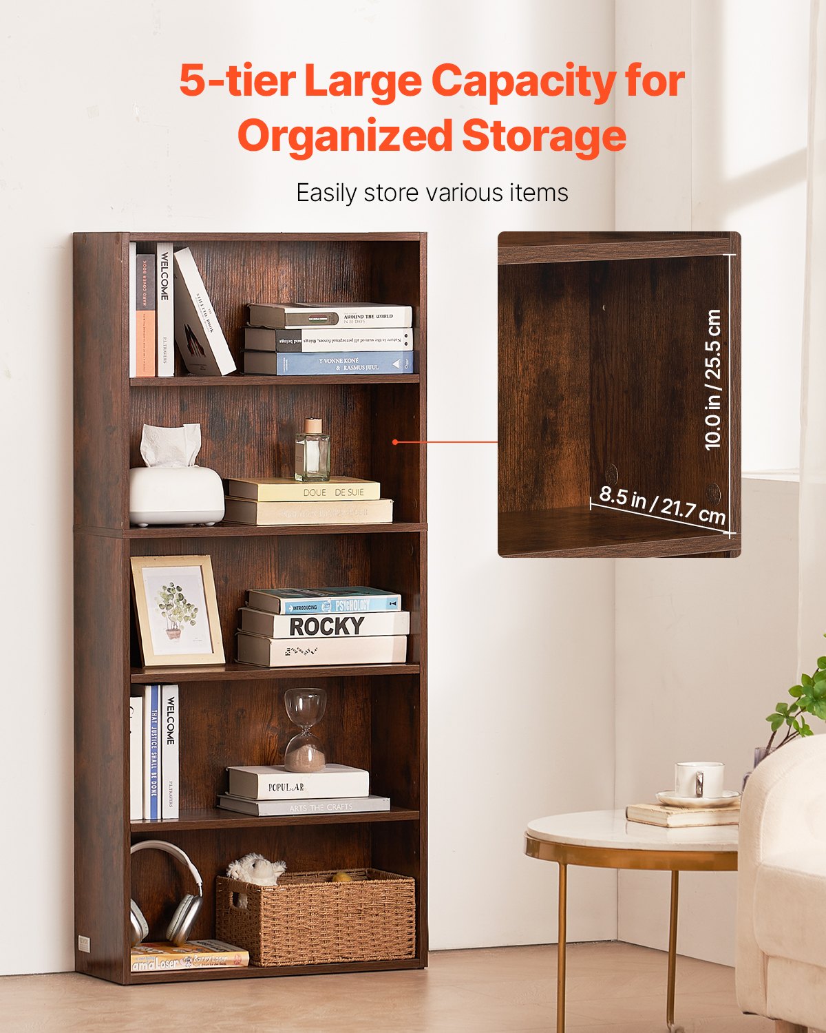 VEVOR 5 Tiers Narrow Bookshelf 53