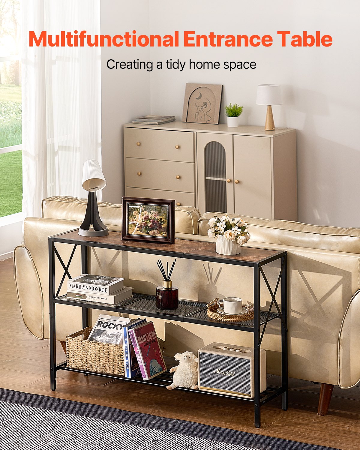 VEVOR Narrow Console Sofa Table Couch Table 3-Tier for Entryway & Living Room