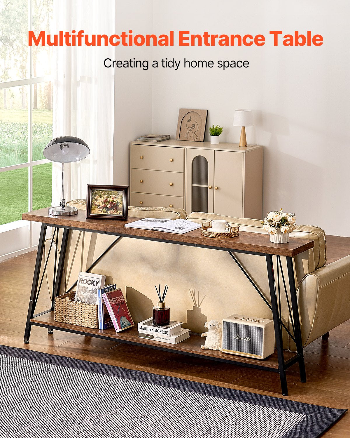 VEVOR Narrow Console Sofa Table Couch Table 2-Tier for Entryway & Living Room