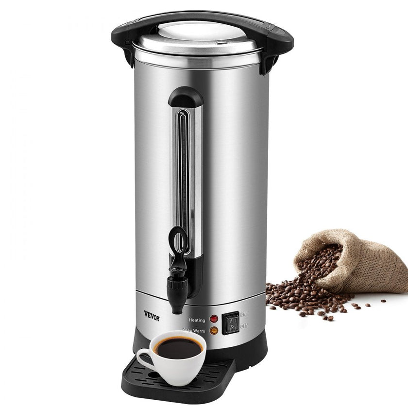 VEVOR Commercial Coffee Urn, 110 Cups Stainless Steel Large Coffee Dispenser, 1500W 110V Electric Coffee Maker Urn For Quick Brewing, Hot Water Urn with Detachable Power Cord for Easy Cleaning, Silver