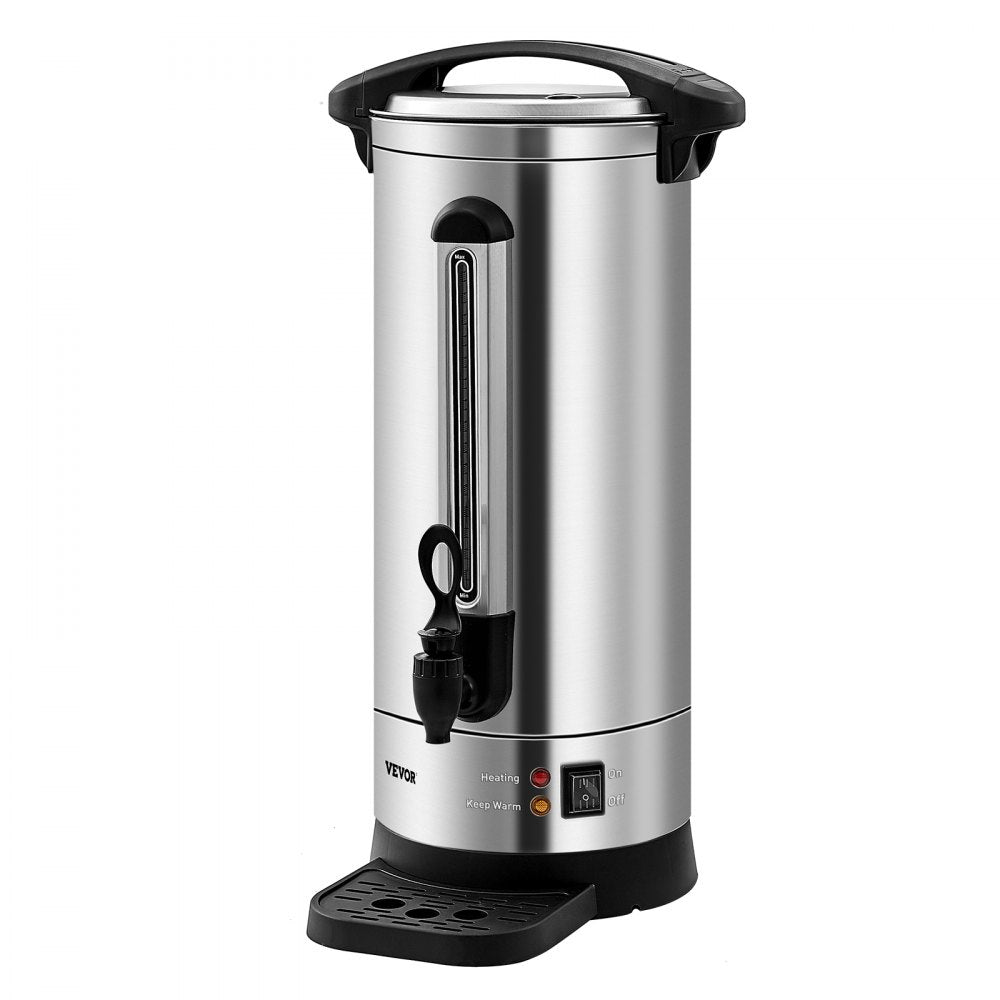 VEVOR Commercial Coffee Urn, 110 Cups Stainless Steel Large Coffee Dispenser, 1500W 110V Electric Coffee Maker Urn For Quick Brewing, Hot Water Urn with Detachable Power Cord for Easy Cleaning, Silver