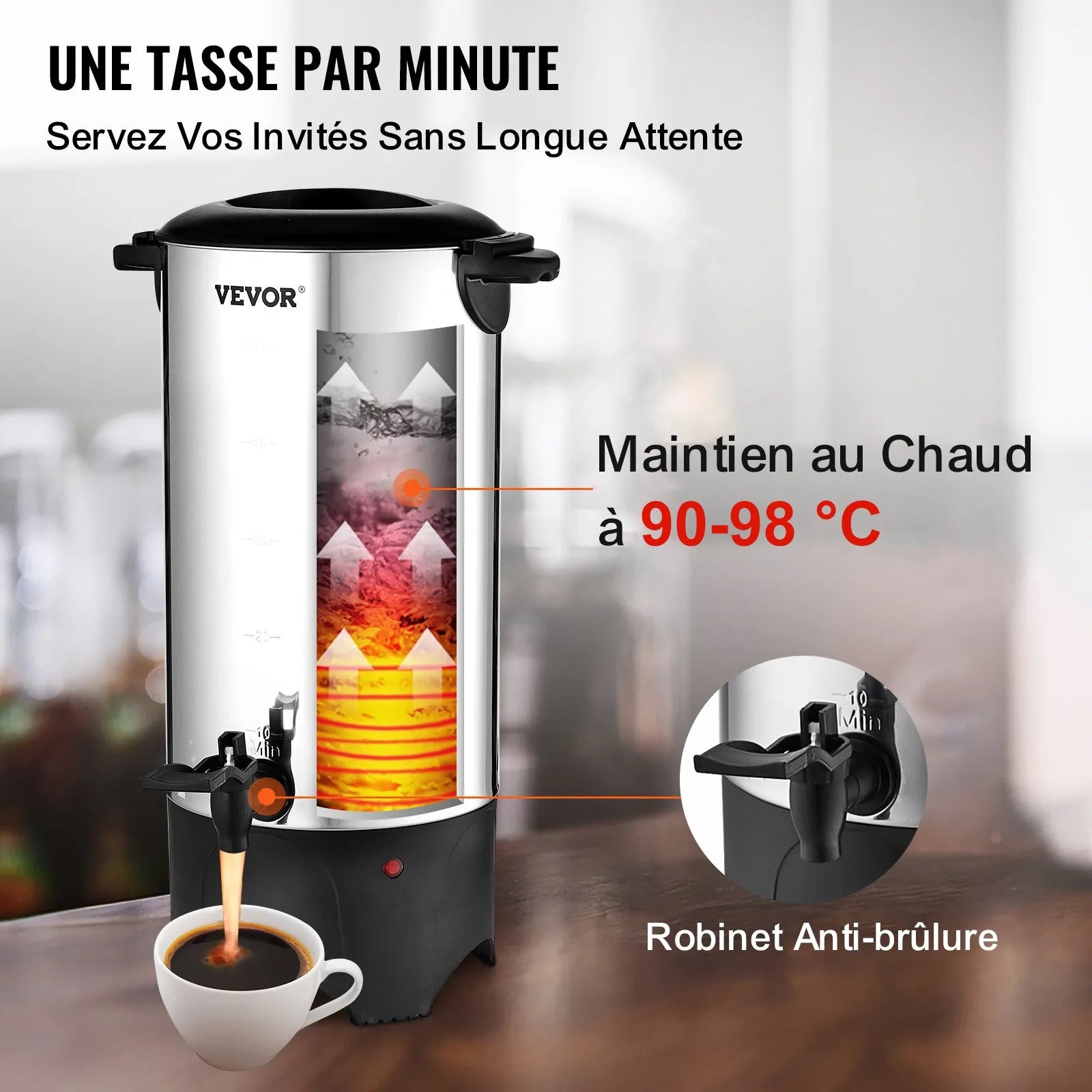 VEVOR Commercial Coffee Urn 50 Cup Stainless Steel Coffee Dispenser Fast Brew