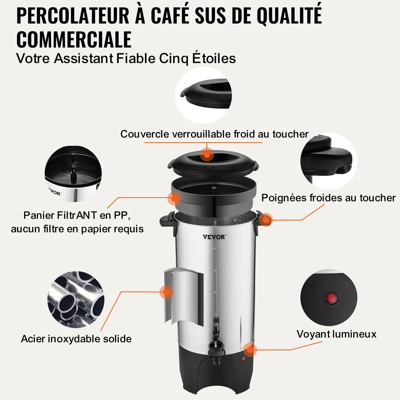 VEVOR Commercial Coffee Urn 50 Cup Stainless Steel Coffee Dispenser Fast Brew