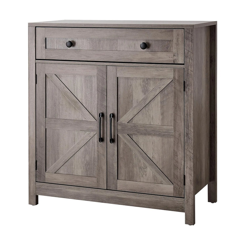 VEVOR Coffee Bar Cabinet with Drawer & Barn Doors – Farmhouse Buffet Storage Cabinet, Grey
