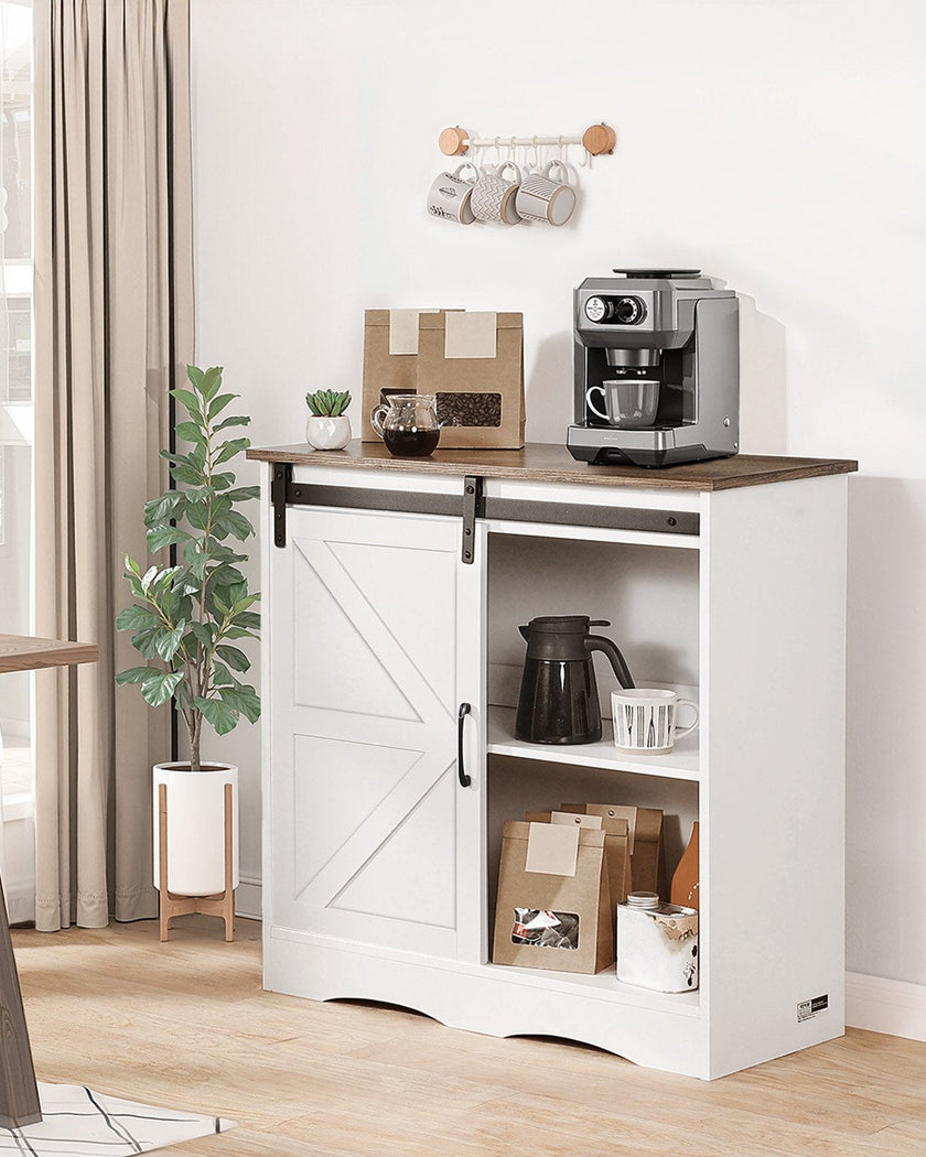VEVOR Coffee Bar Cabinet 3-Tier Coffee Bar Table with Barn Doors Brown White