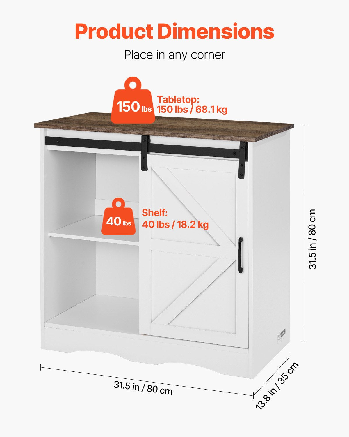 VEVOR Coffee Bar Cabinet 3-Tier Coffee Bar Table with Barn Doors Brown White