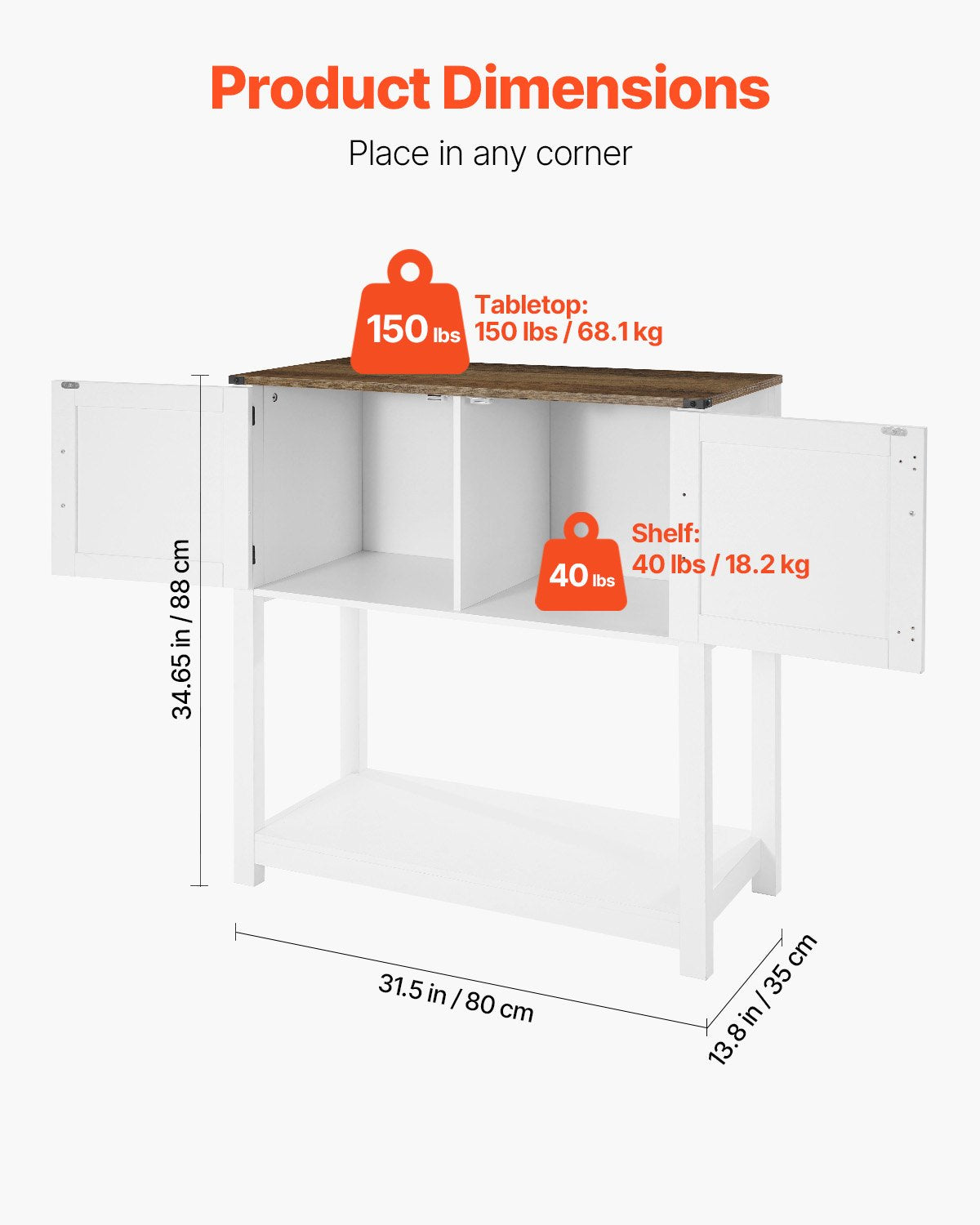 VEVOR Coffee Bar Cabinet 3-Tier Coffee Bar Table with Magnet Doors Brown White