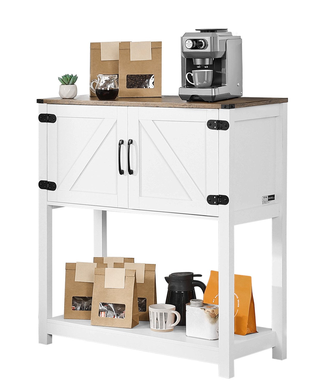 VEVOR Coffee Bar Cabinet 3-Tier Coffee Bar Table with Magnet Doors Brown White