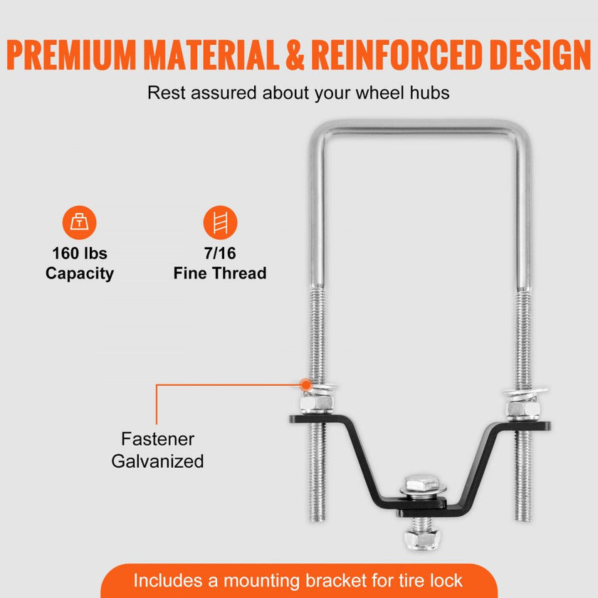 VEVOR U-Bolt Spare Tire Carrier, Zinc Plated Spare Tire Holder Bracket with Lock, 160 lbs Capacity, Fits Most 4 & 5 Lugs Wheels on 4