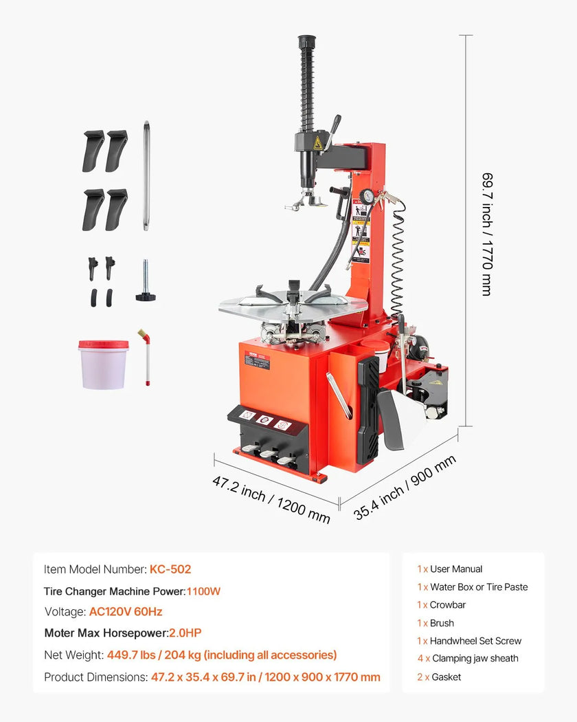 VEVOR Durable Tire Changer Machine 1.5HP Tire Changer with Air Pressure Gauge