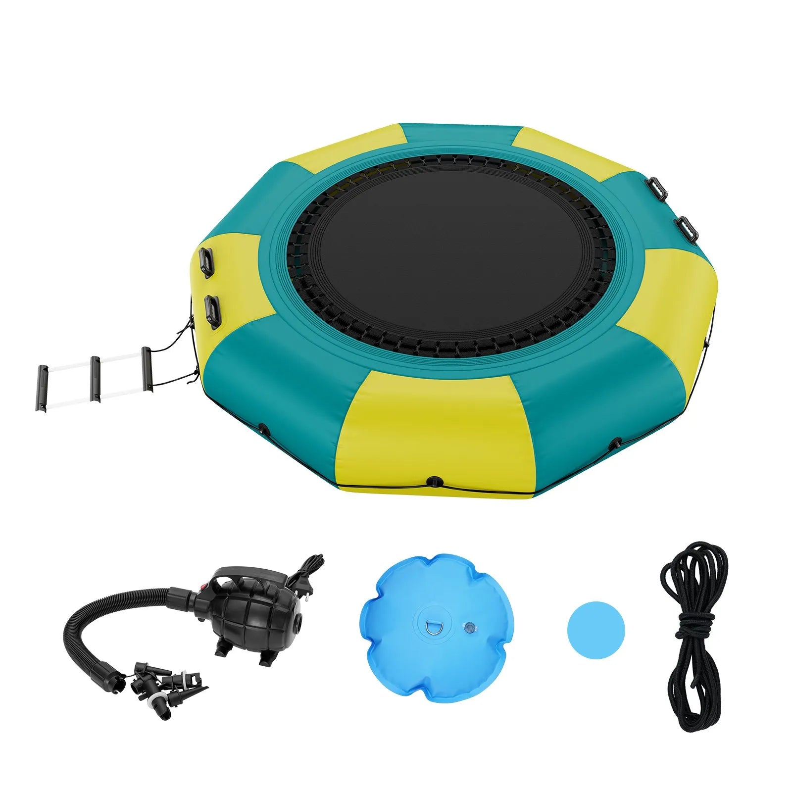 VEVOR Inflatable Water Bouncer, 10ft Recreational Water Trampoline, Portable Bounce Swim Platform with 3-Step Ladder & Electric Air Pump, Kids Adults Floating Rebounder for Pool, Lake, Water Sports