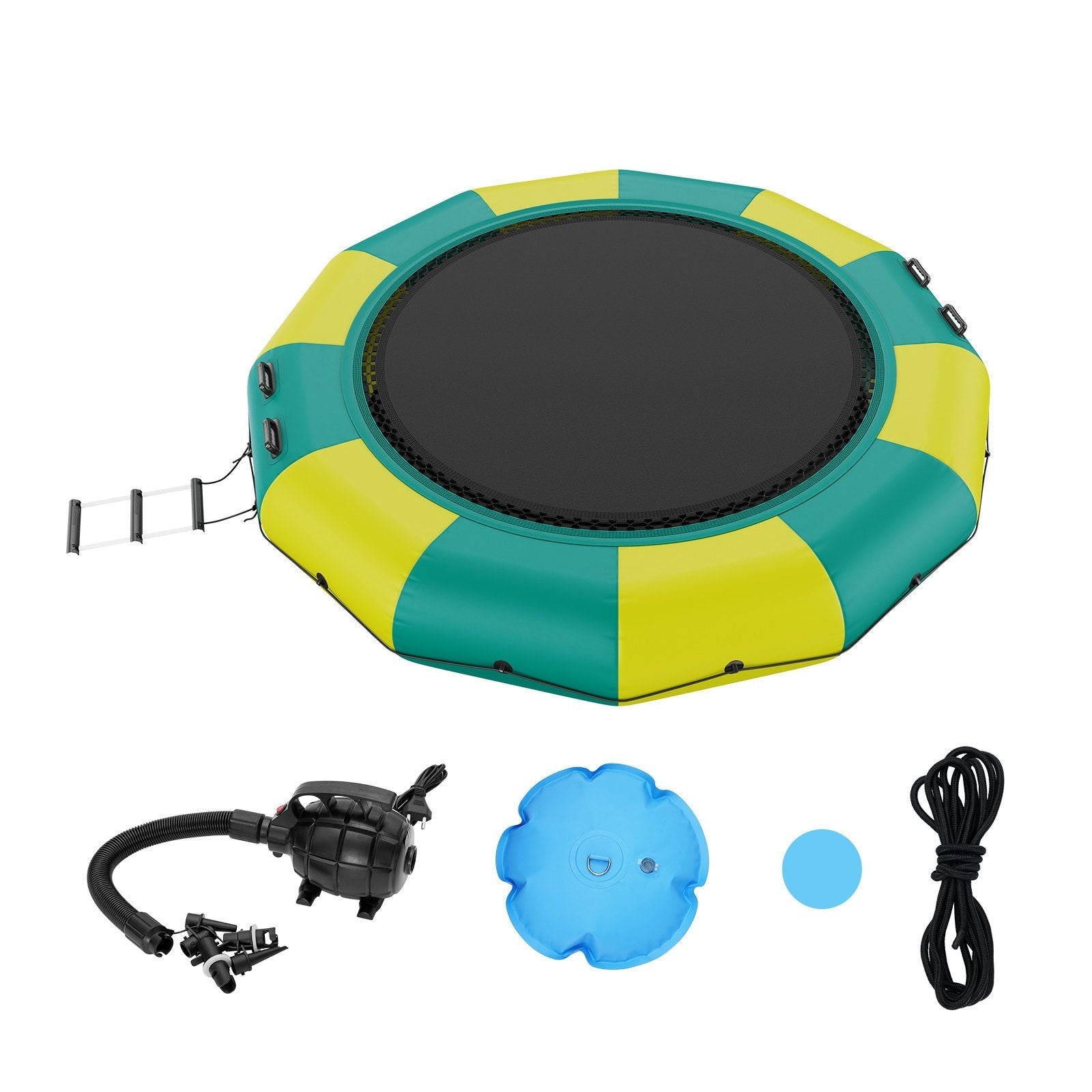 VEVOR Inflatable Water Bouncer, 12ft Recreational Water Trampoline, Portable Bounce Swim Platform with 3-Step Ladder & Electric Air Pump, Kids Adults Floating Rebounder for Pool, Lake, Water Sports