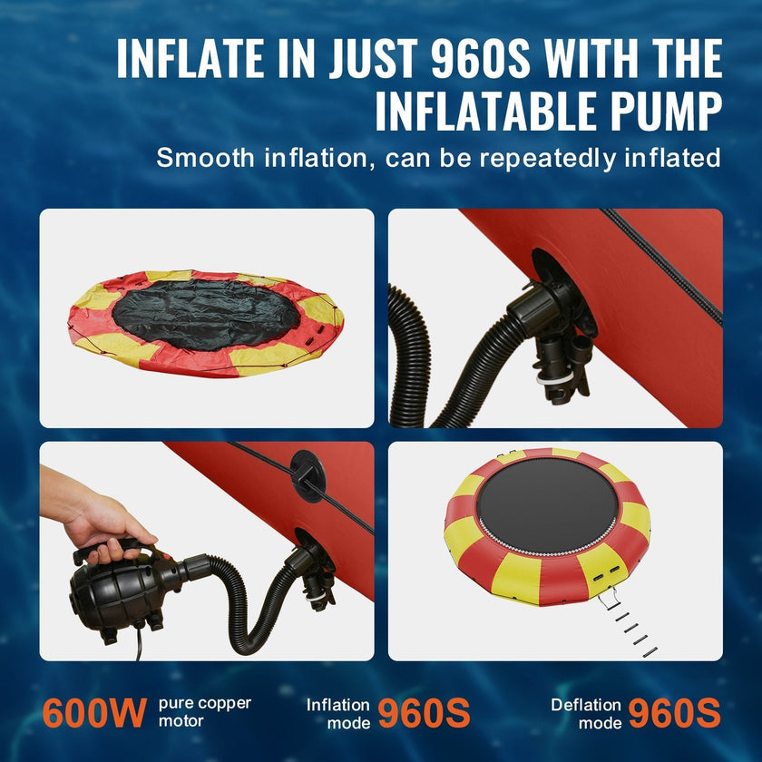 17ft Inflatable Water Bouncer,  Recreational Water Trampoline, Portable Bounce Swim Platform with 5-Step Ladder & Electric Air Pump, Kids Adults Floating Rebounder for Pool, Lake, Water Sports