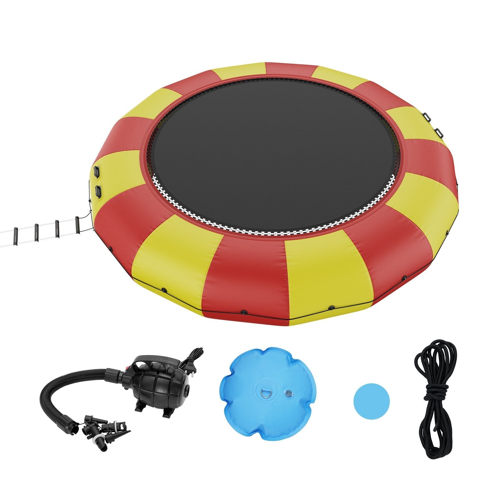 17ft Inflatable Water Bouncer,  Recreational Water Trampoline, Portable Bounce Swim Platform with 5-Step Ladder & Electric Air Pump, Kids Adults Floating Rebounder for Pool, Lake, Water Sports