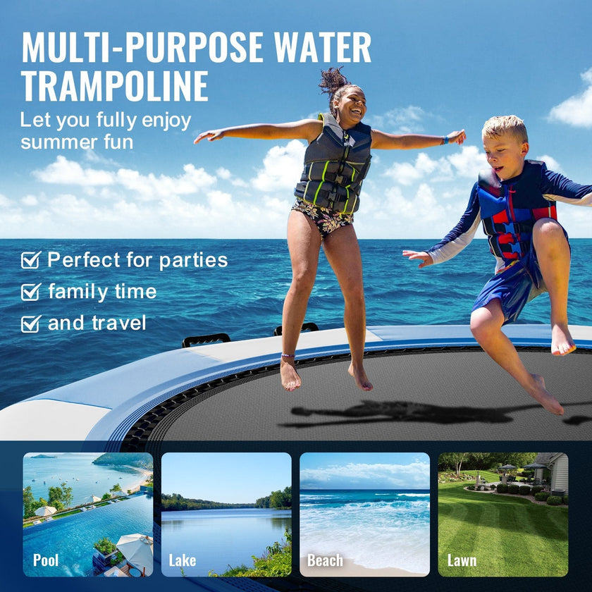 VEVOR Inflatable Water Bouncer, 13ft Recreational Water Trampoline, Portable Bounce Swim Platform with 3-Step Ladder & Electric Air Pump, Kids Adults Floating Rebounder for Pool, Lake, Water Sports