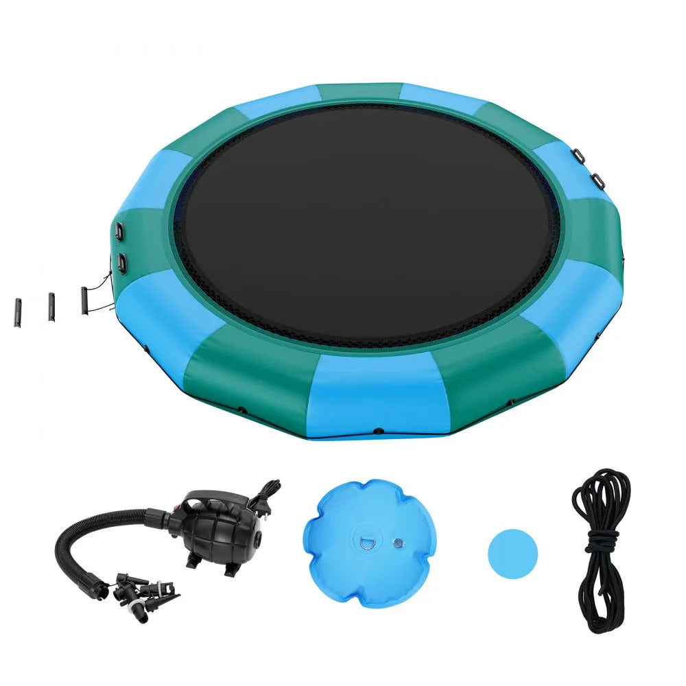 VEVOR Inflatable Water Bouncer, 15ft Recreational Water Trampoline, Portable Bounce Swim Platform with 3-Step Ladder & Electric Air Pump, Kids Adults Floating Rebounder for Pool, Lake, Water Sports