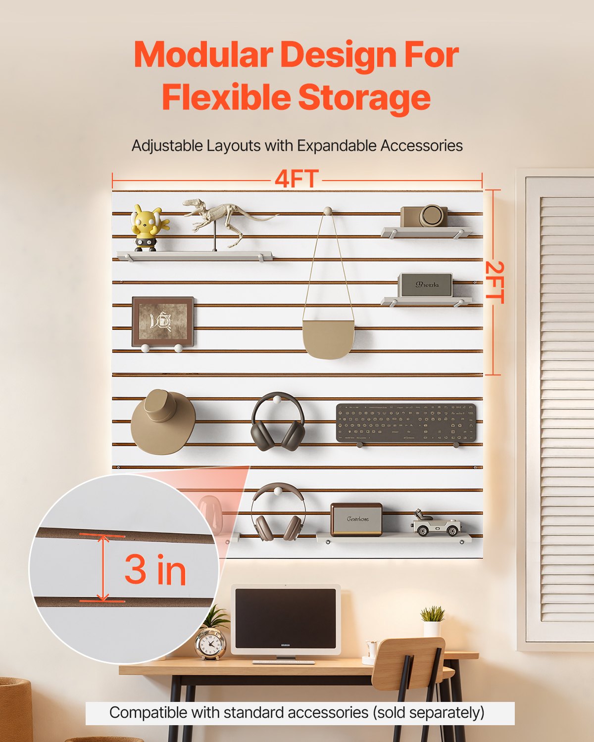 VEVOR 4 x 4 ft Slat Wall Paneling MDF White Garage Slatwall with Modular Design