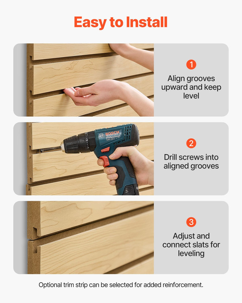 VEVOR 4 x 4 ft SlatWall Paneling MDF Natural Garage Slatwall with Modular Design
