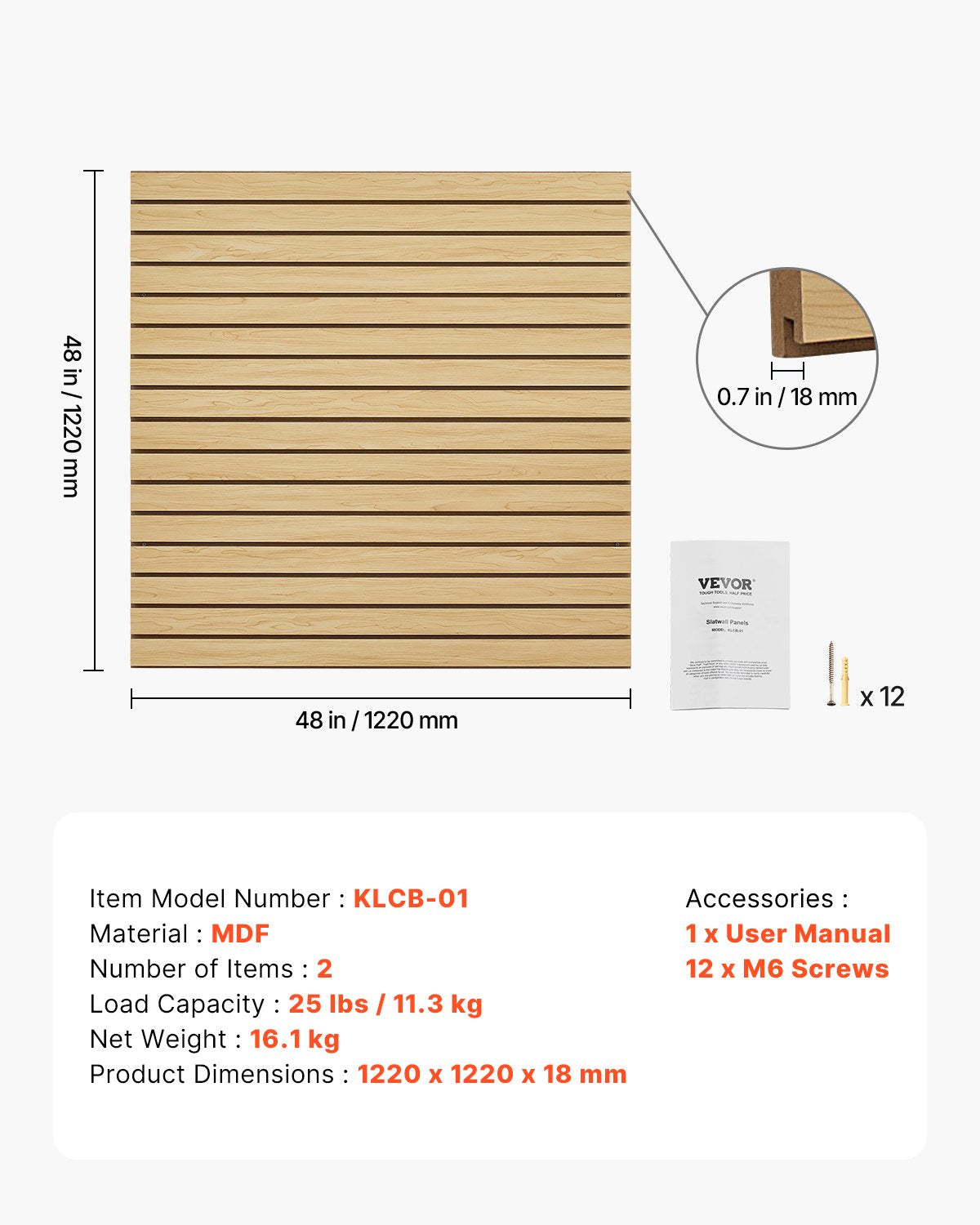 VEVOR 4 x 4 ft SlatWall Paneling MDF Natural Garage Slatwall with Modular Design