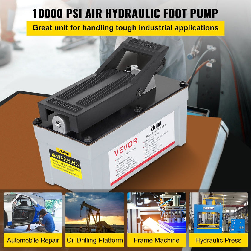 VEVOR 2510A Air Hydraulic Pump 10,000 PSI Quick Power Air Hydraulic Foot Pump 0.42 Gal Reservoir Foot Actuated Hydraulic Pump for Heavy Machinery Rigging & Auto Repair, Gray